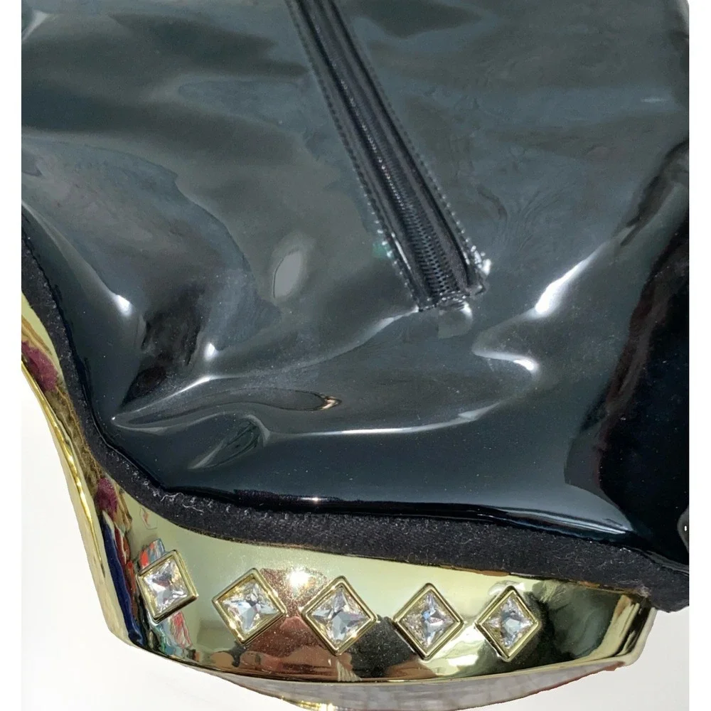 Rare Everything Blings Boutique Gold Stiletto Bling Handbag Black Fringe Purse